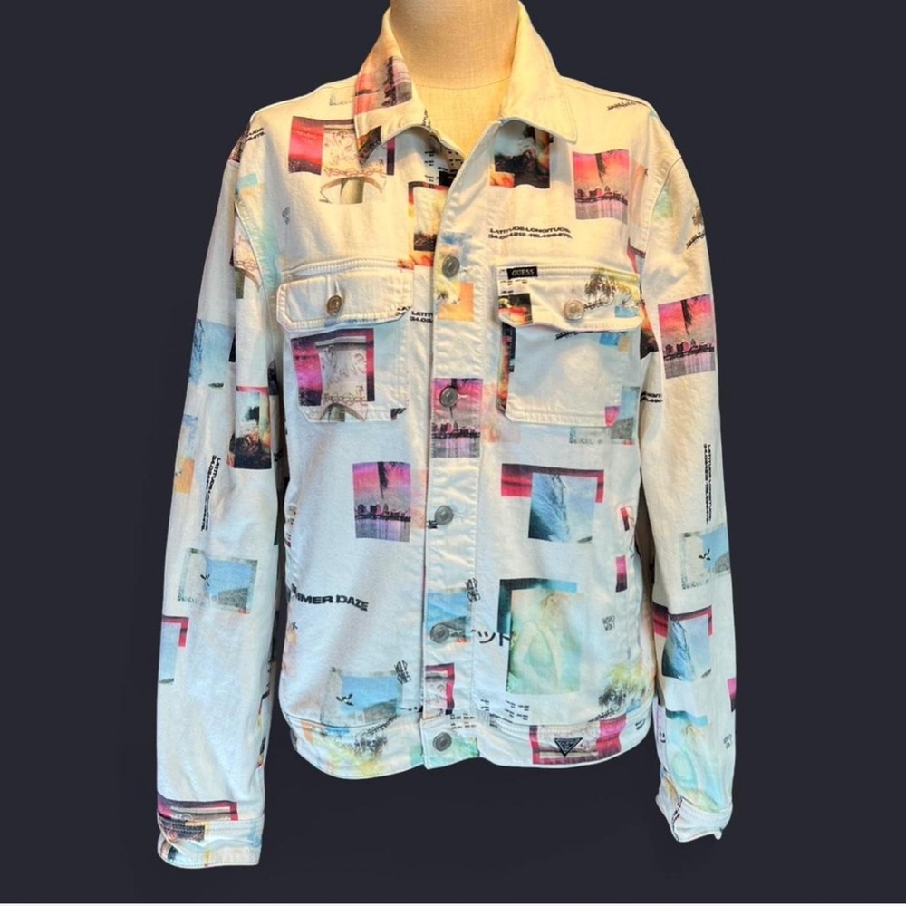 🤍GUESS Collage Print Summer Daze Jacket / Shacket • Men’s Large or Unisex - Picture 2 of 6